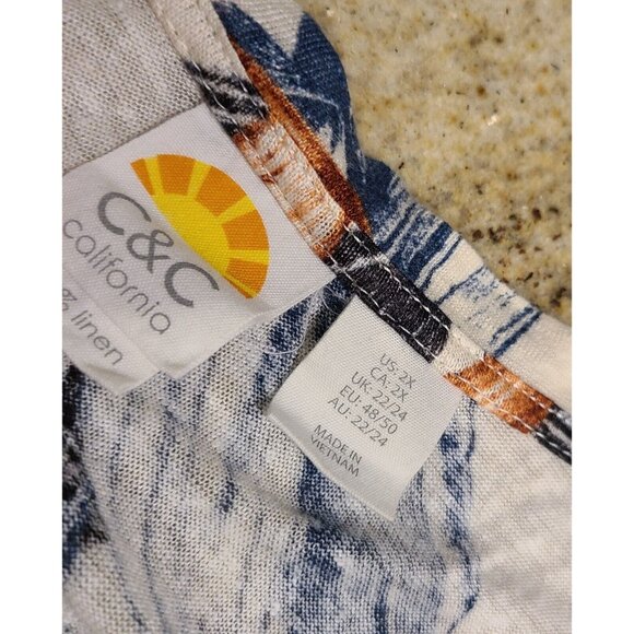 Lot of 2 Womens Plus Size 2X 100% Linen T shirts Stripe Floral - Picture 15 of 16